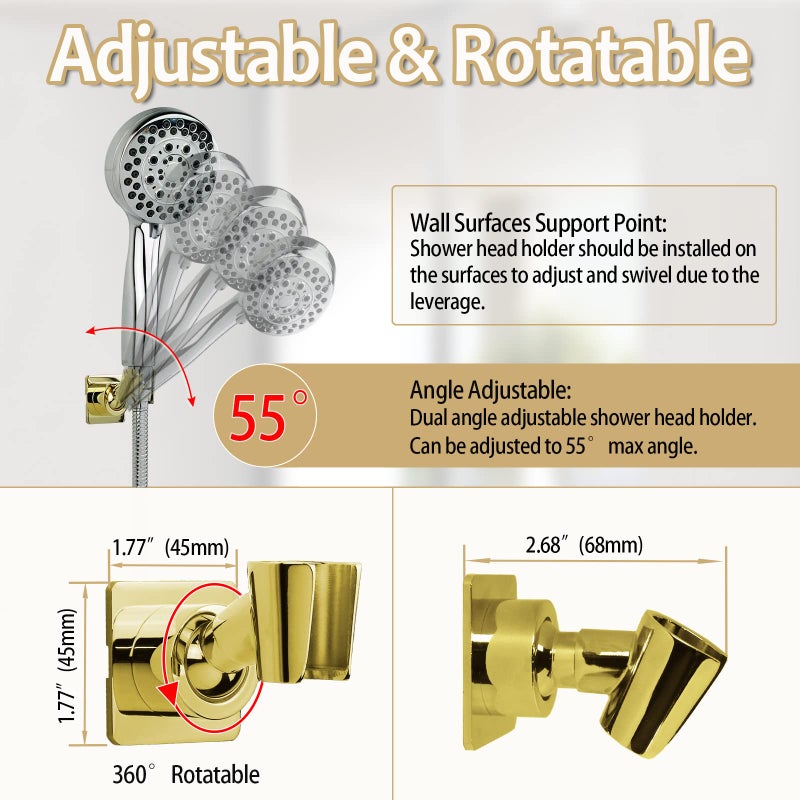 YDmeet Shower Head Holder Handheld Shower Wand Holder Adjustable Shower Head Bracket Shower Wall Mount Holder, Polished Brass/Gold Finish, Drill Free Glue Installation - Image 3